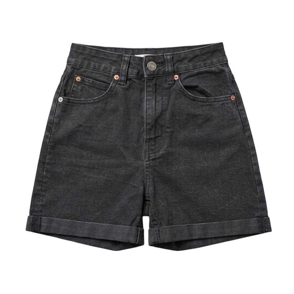 Vintage 90's style High Waisted Black Denim Shorts Stretchy Cuffed Size 3